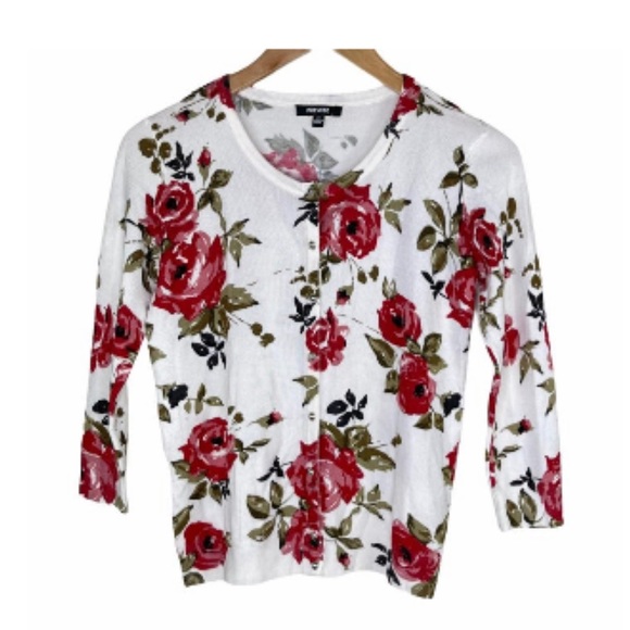 Premise Women Red Floral Button Cardigan/Sweater - Picture 2 of 5